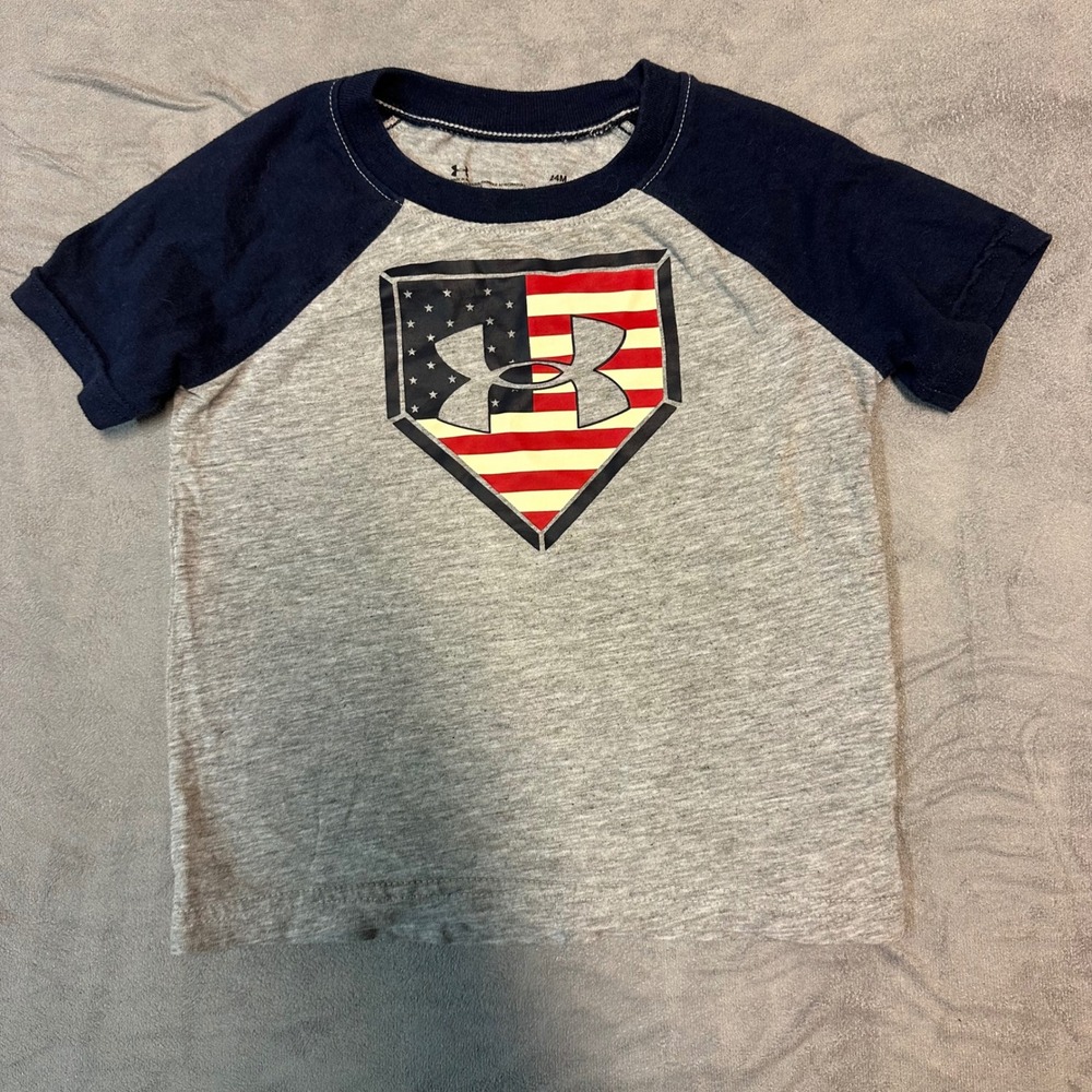 Under Armour Baseball T-Shirt USA Flag Graphic Tee Raglan 24M